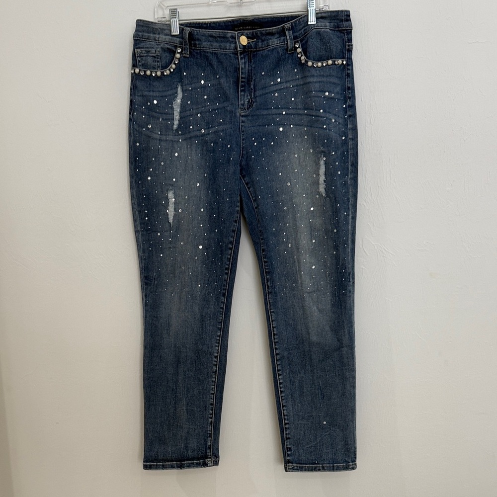 Black Label Midnight Blue Ankle Jeans with Pearl Accents